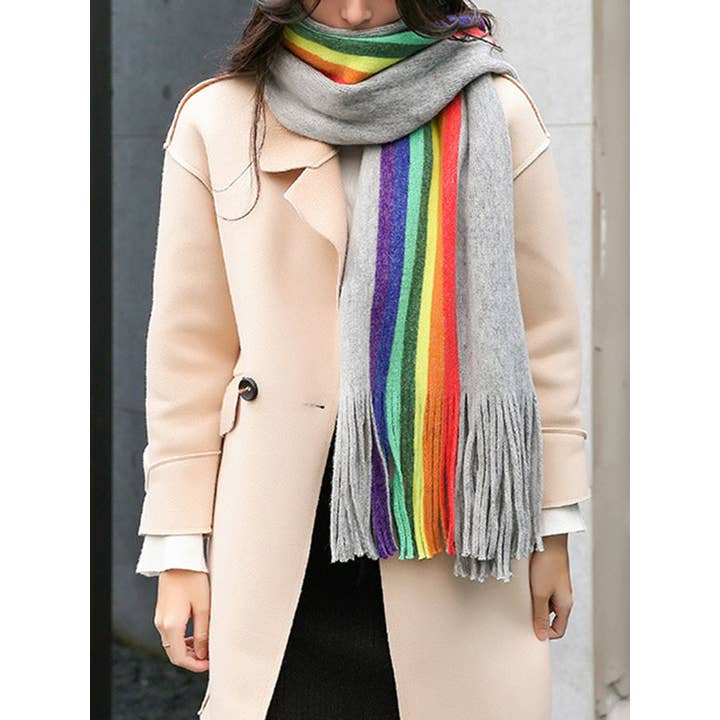 StyleGalX - Wholesale Scarf - Women's - Contrast Color Keep Warm Multi-Colored Tasseled Scarf3