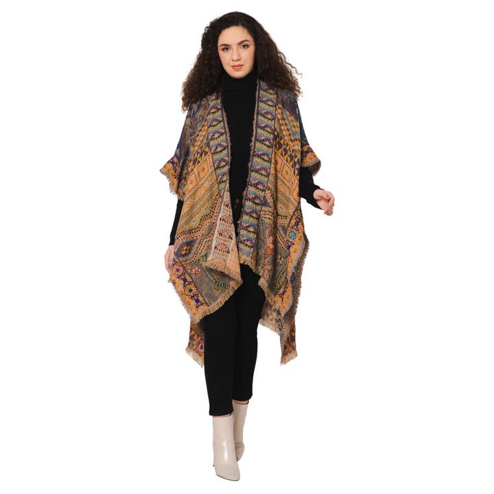 Spellbound Ornamental Kimono - Mustard for wholesale by Vismaya - A Brand by Shivani LLC