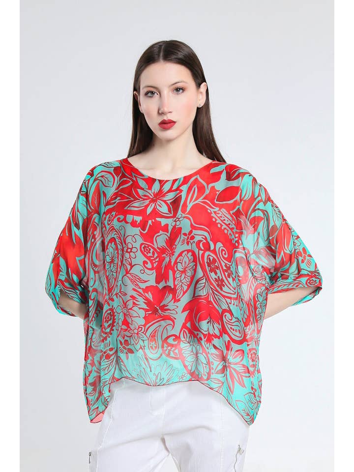 TINA Stephens Italy/Tees By Tina - Wholesale Kaftan - Women's - Marjorie Island Fantasy 3/4 Sleeve Slim Kaftan with Sim (BQ241F)