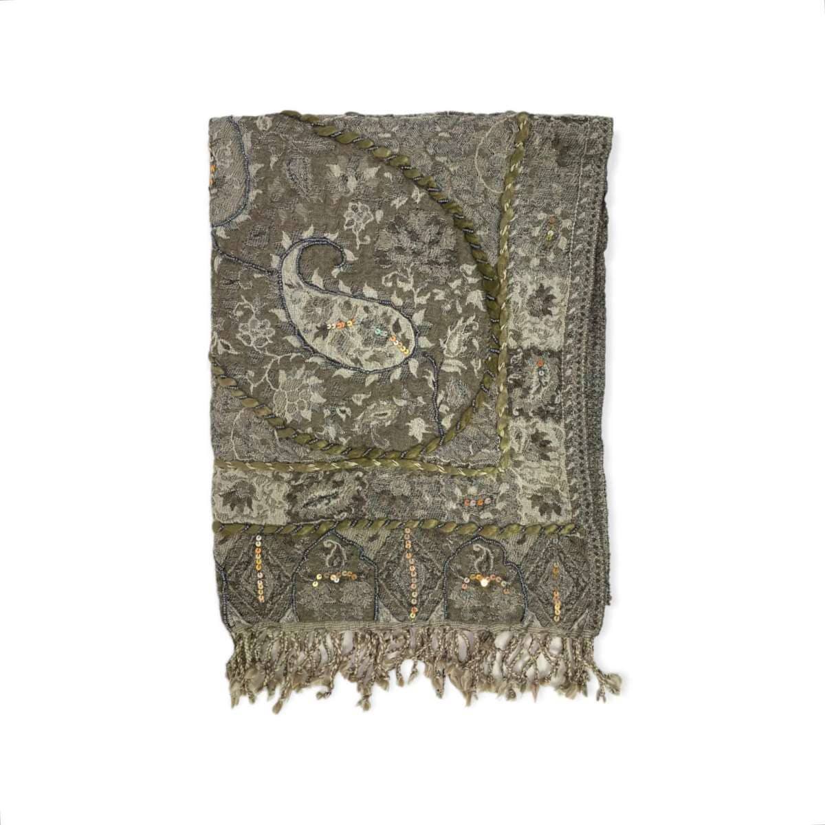 Chenson & Gorett – Cachecol - Mulher por atacado – Lenço Étnico Indiano de Lã com Paetês e Bordados5