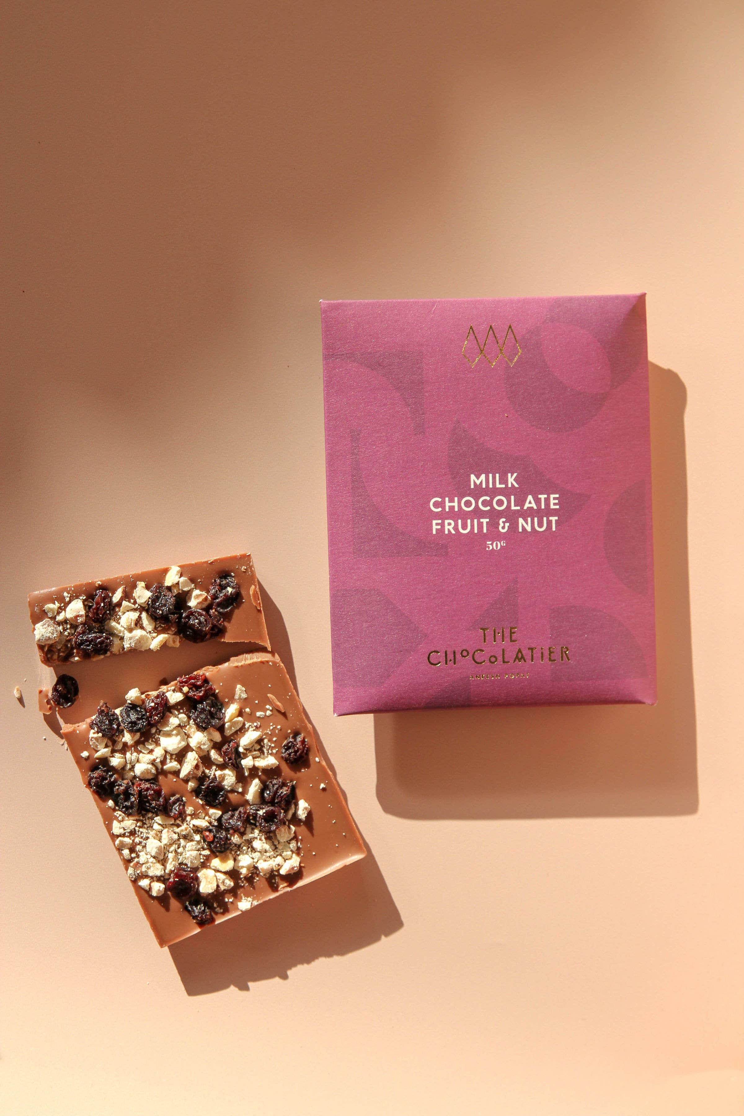 The Chocolatier – Barra de chocolate por atacado – Barra de chocolate de leite com frutas e nozes 50g