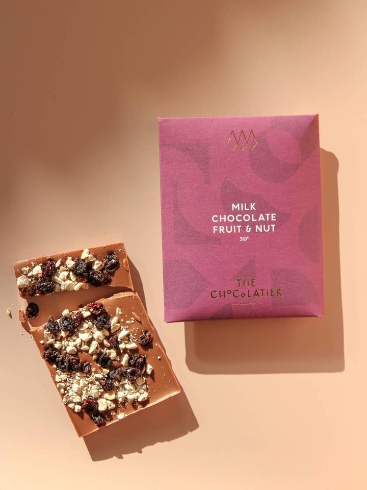 Fruit & Nut Milk Chocolate Bar 50g for wholesale by The Chocolatier