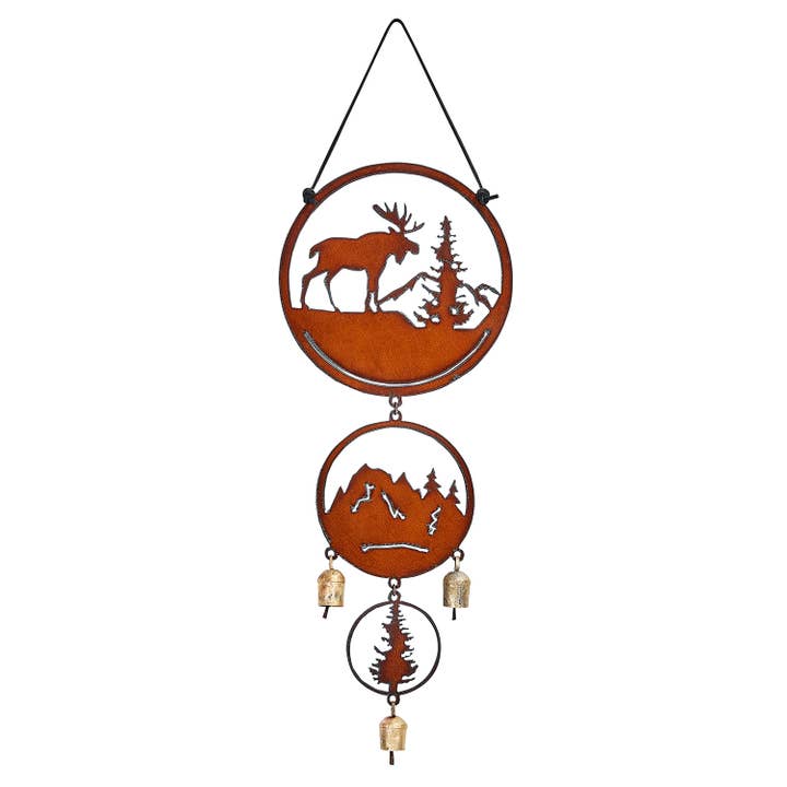 Wind Catcher Moose Scene Mountain and Tree for wholesale by Rustic Ironwerks