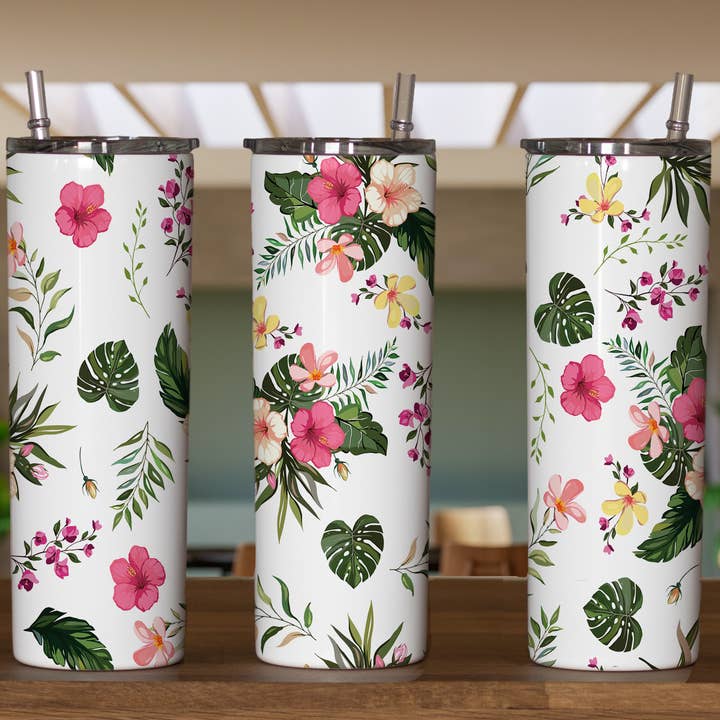 Gobelet skinny isolé en métal Floral-15 20 oz pour la vente par Triple D's Tumblers n More