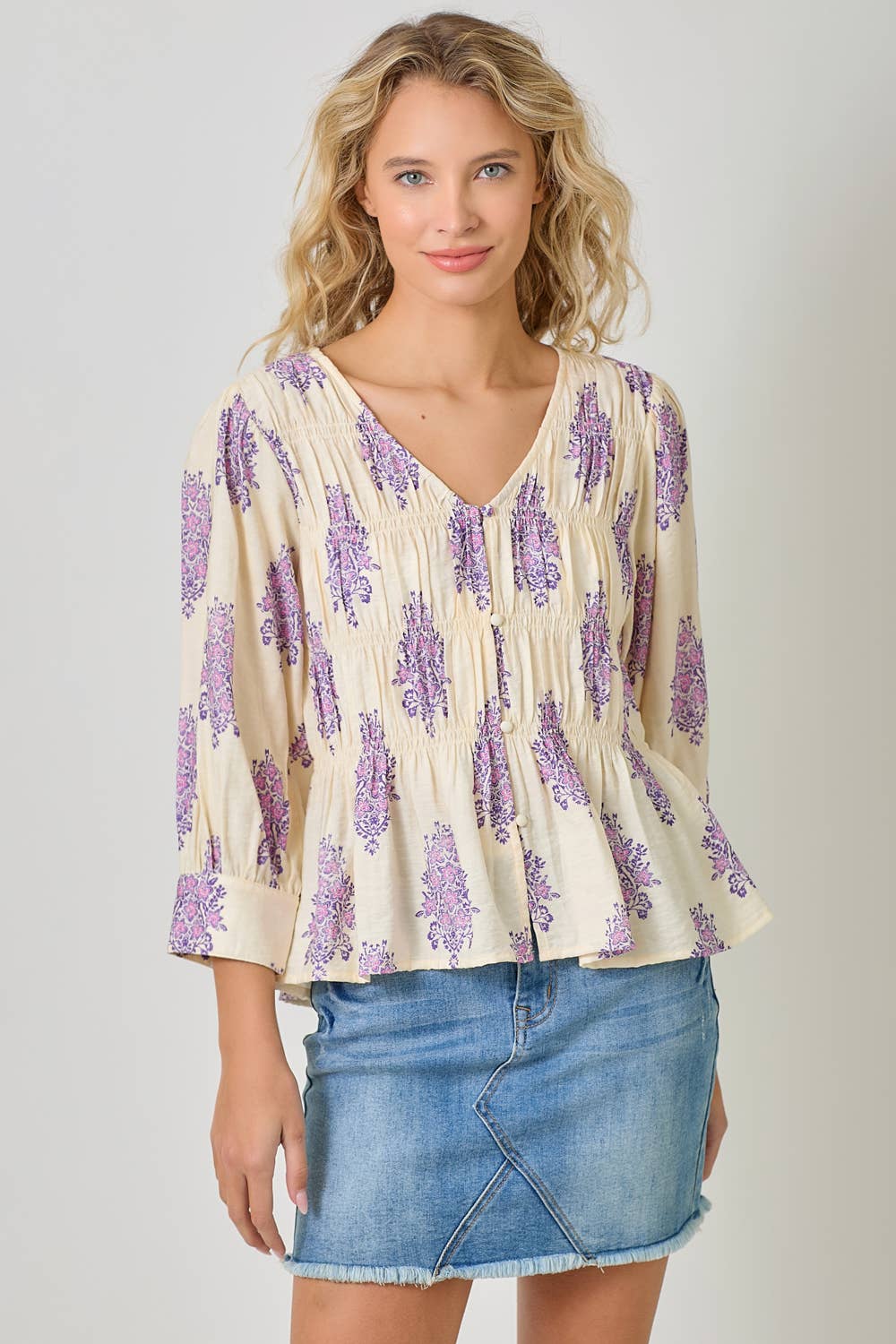 Ivory 61109 Puff Sleeve Smocked Blouse for wholesale on Faire1