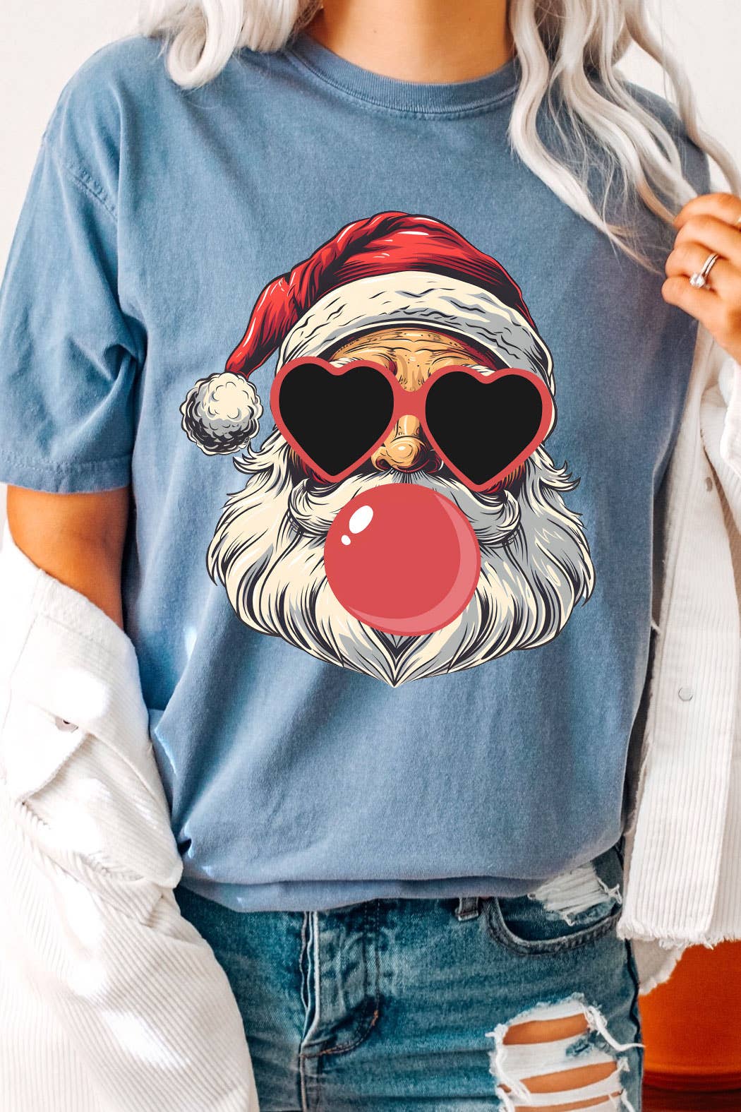 Kissed Apparel - Wholesale Screen Printed T-Shirt - Women's - Santa Blowing Bubble Gum Comfort Colors Tee0
