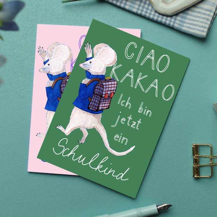 Postcard School Mouse Ciao Cocoa for wholesale by Wonder Of Today