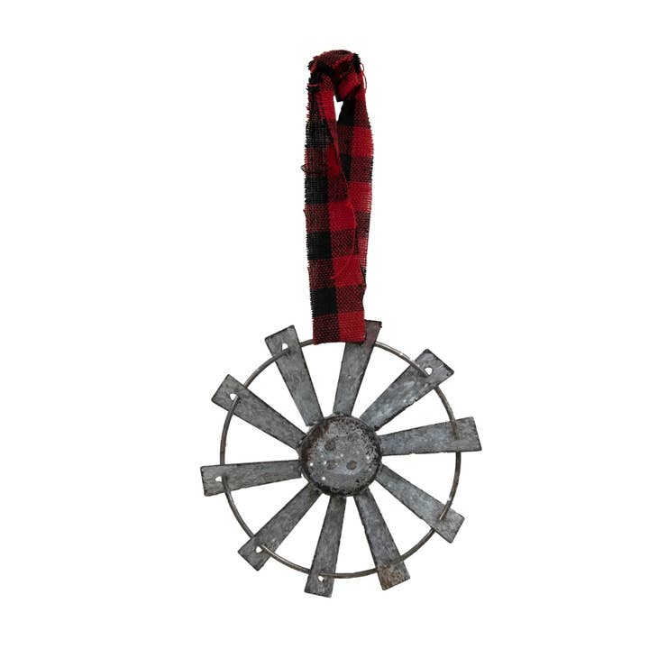 Col House Designs - Wholesale Ornament - Glittered Windmill Ornament w/ Buffalo Check Hanger