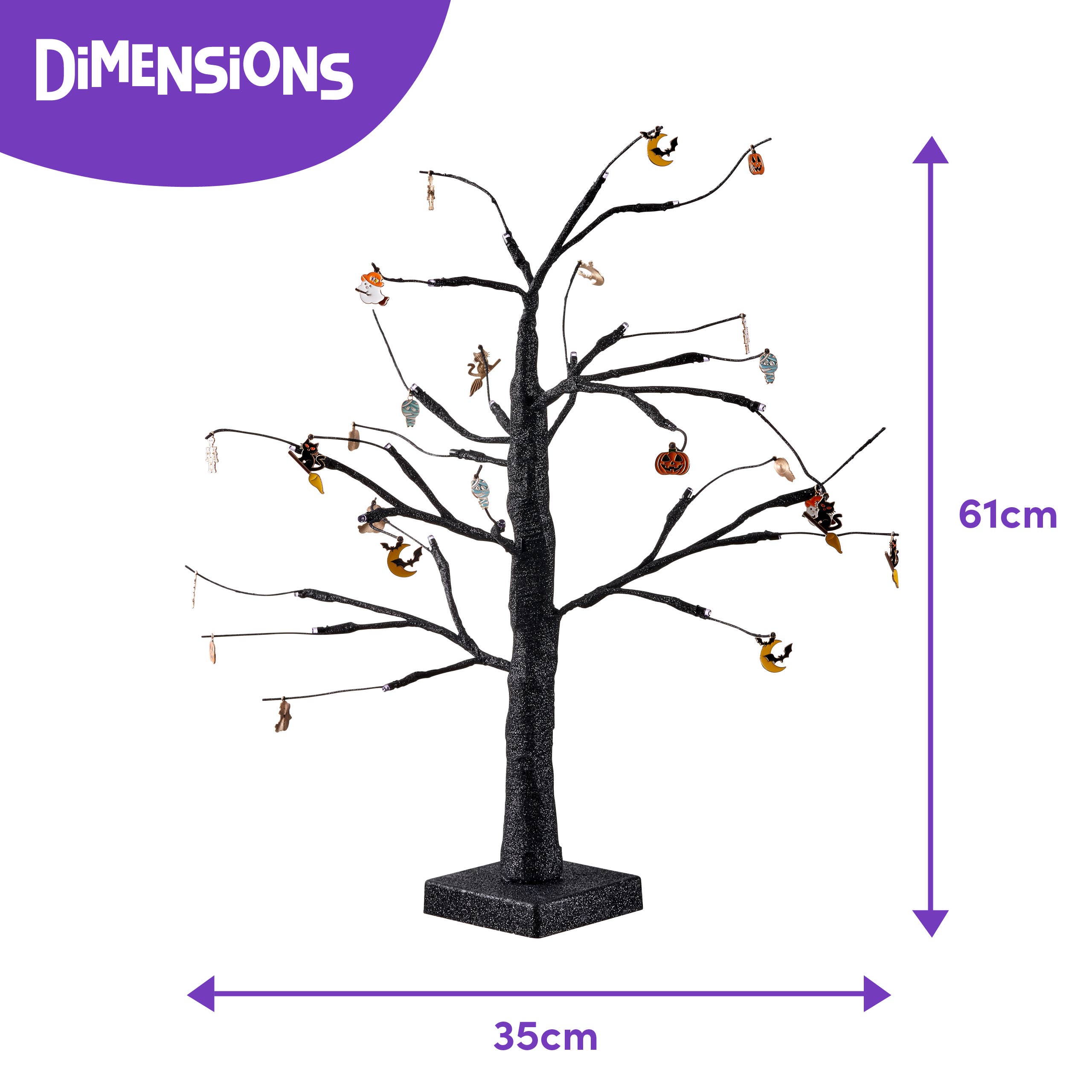 The Twiddlers - Wholesale Christmas Decoration - 2FT Black Halloween Tree Glitter Purple USB/Batt Powered1