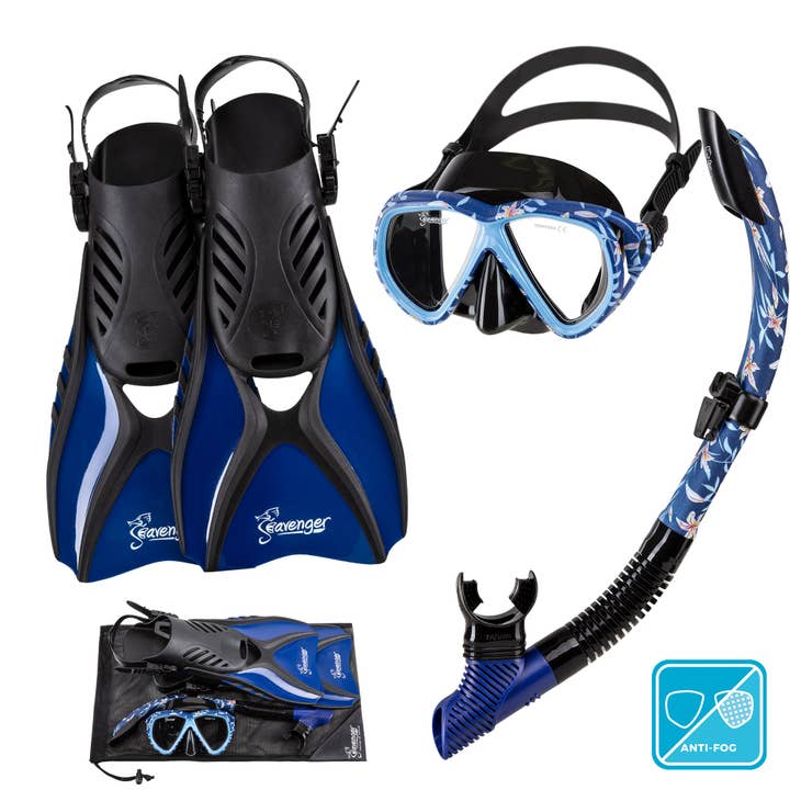 Seavenger - Wholesale Swim Goggles - Kids & Baby - Hanalei Anti-Fog Snorkeling Set - Dark Floral