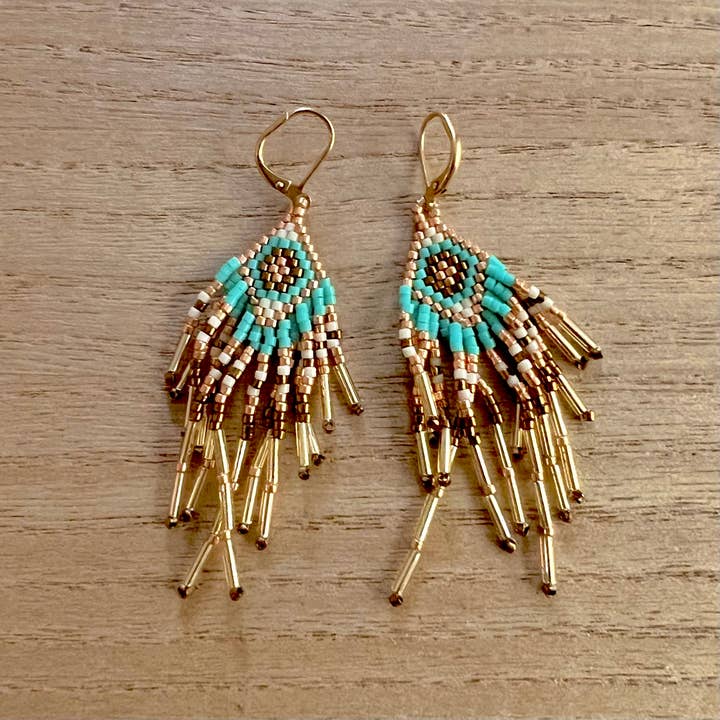 Brincos boho pendentes de missangas de vidro Listen Like Thieves por atacado de Nellie Pratt Artisan Jewelry