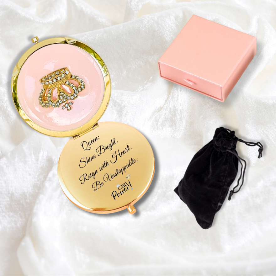 Girl Power 24/7 - Wholesale Compact Mirror - Queen’s Heart Compact Mirror – Blush Pink & Gold4