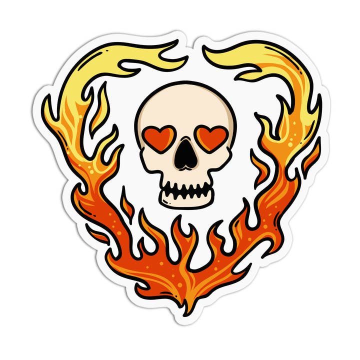 Skull Fire Heart Vinyl Textured Stickers for wholesale by Girls Printing House