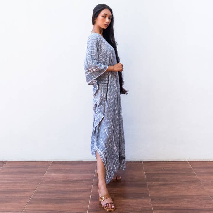 Bali Harvest – wholesale Kaftan – Women's – Tie Dye Kaftan Dress (Dark Gray) - Sun Beach Resort Wear