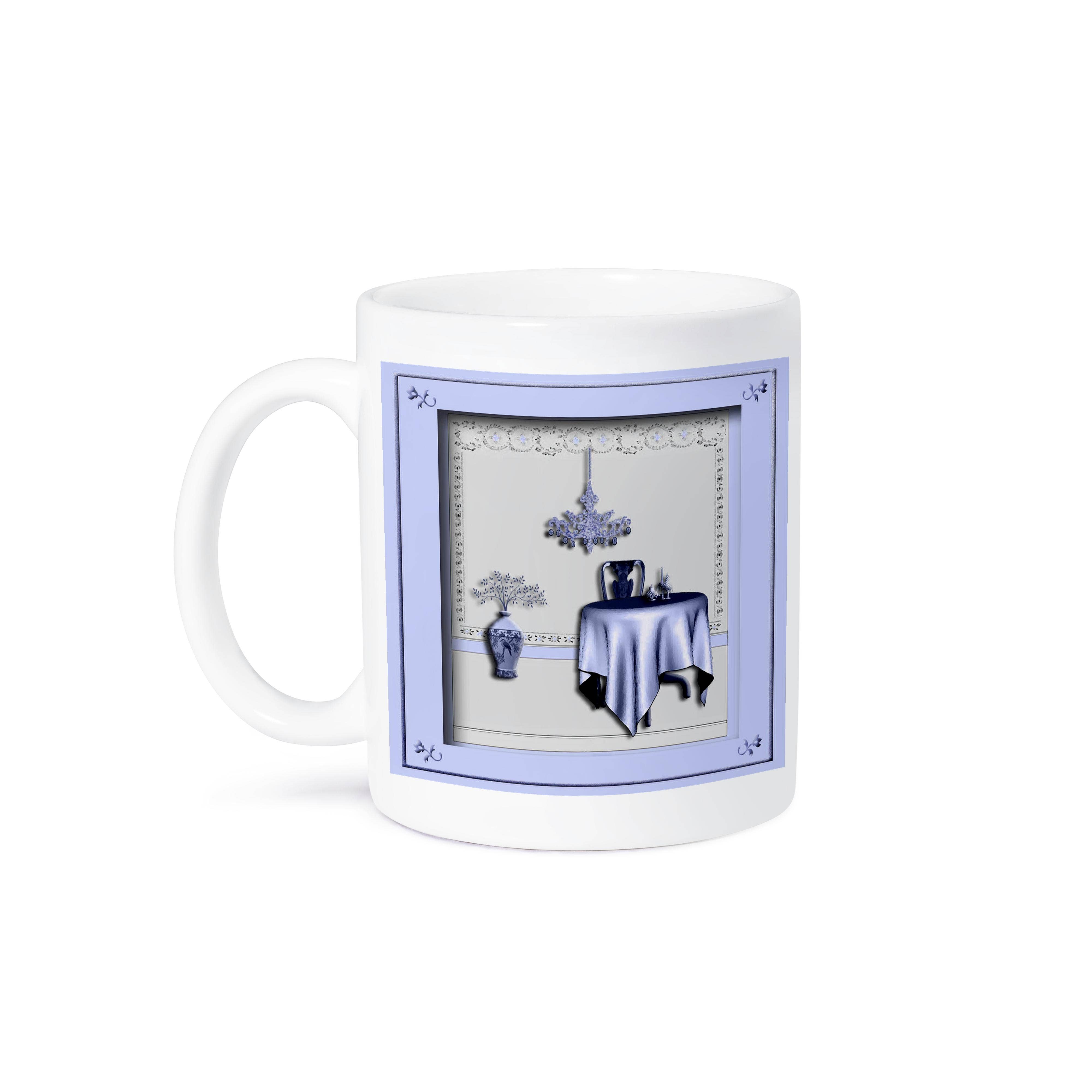 3dRose - Vendita all'ingrosso Tazza - 3dRose, Stanza con Tavolo e Sedia Blu, Tazza8