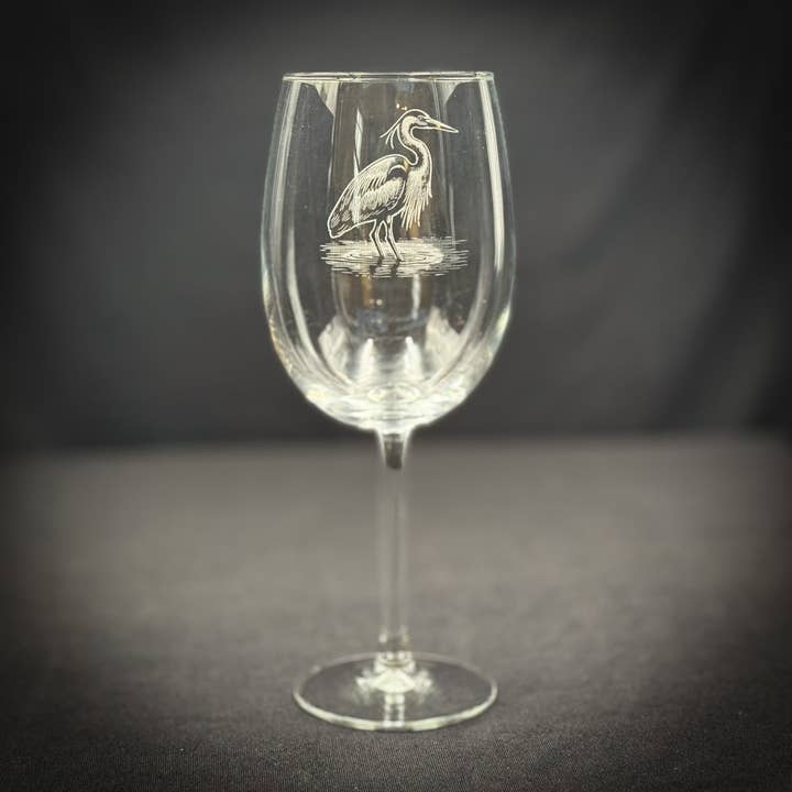 Blue heron 19 oz Stemmed Wine Glass for wholesale by Adirondack Etching LLC