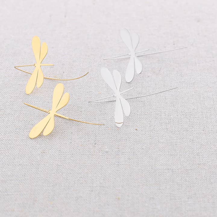 gold Dragonfly Steel Earrings for wholesale on Faire2