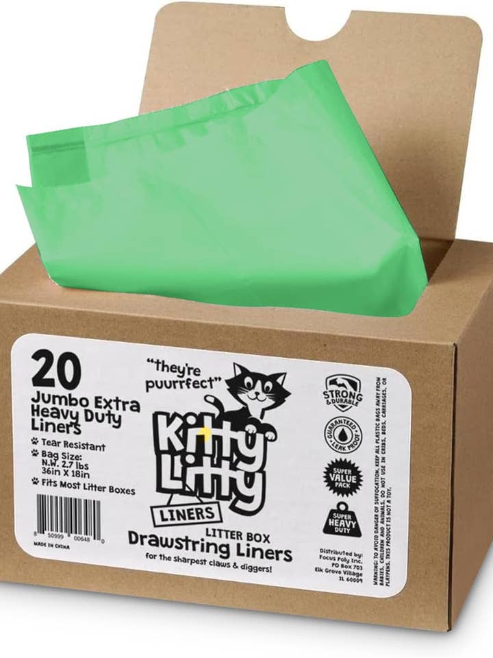 Heavy Duty Jumbo Cat Litter Box Liners 20 Count, Green for wholesale by Focus Poly | Bark+