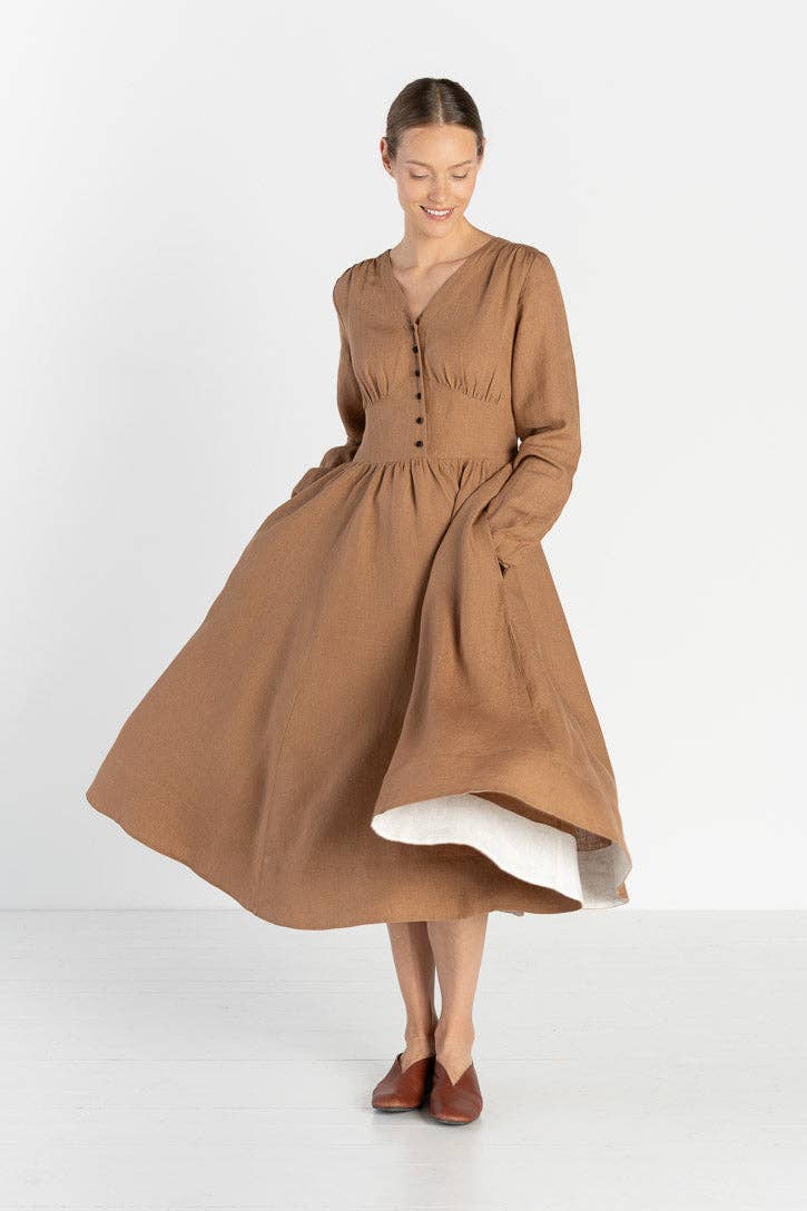 Son de Flor – Großhandel Kleid – Damen – Diane – Leinen-Midikleid mit V-Ausschnitt12