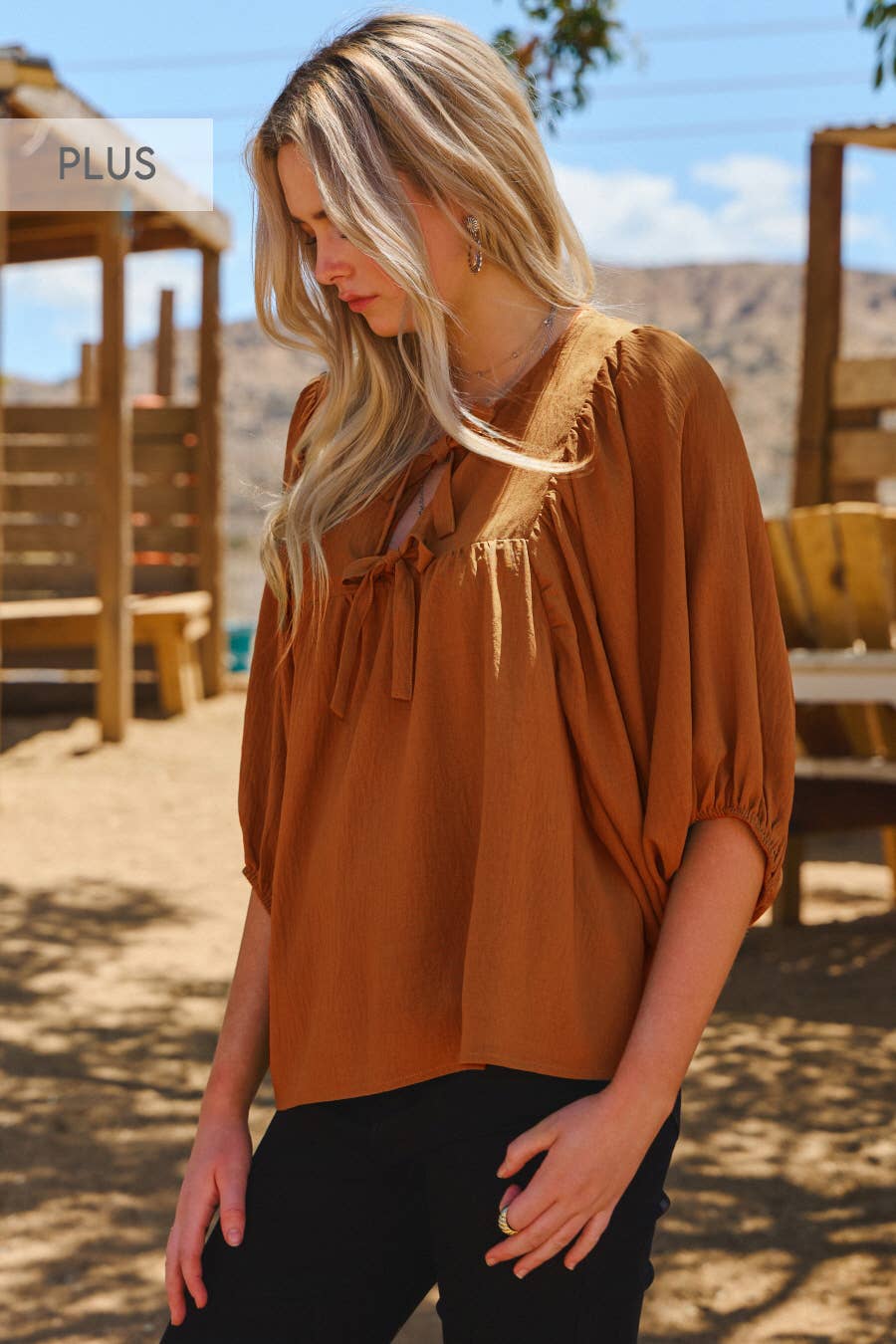 Oddi - Wholesale Blouse - Women's - Plus Solid Airflow Batwing 3/4 Sleeve Top9