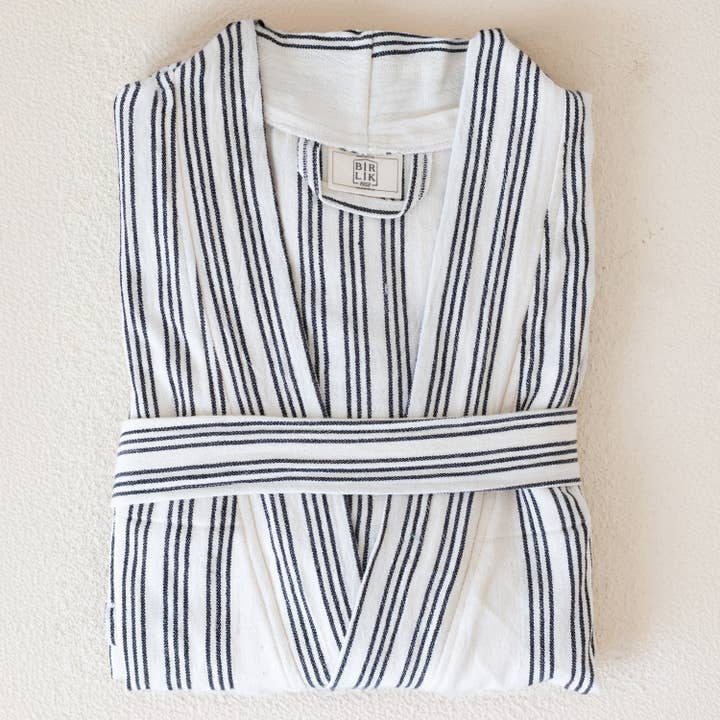 Vivamaison - Vendita all'ingrosso Vestaglia - Unisex - Kimono a Righe in Cotone Premium, Comfort Leggero5