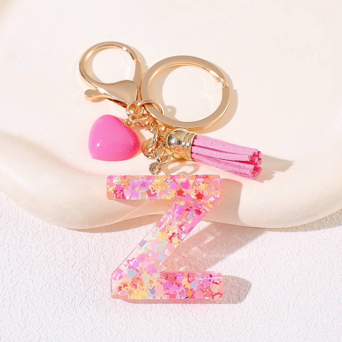 Mio Queena - Wholesale Keychain - Women's - Pink Sequin Star Resin Initials Charm Keychain Bag Ornaments22