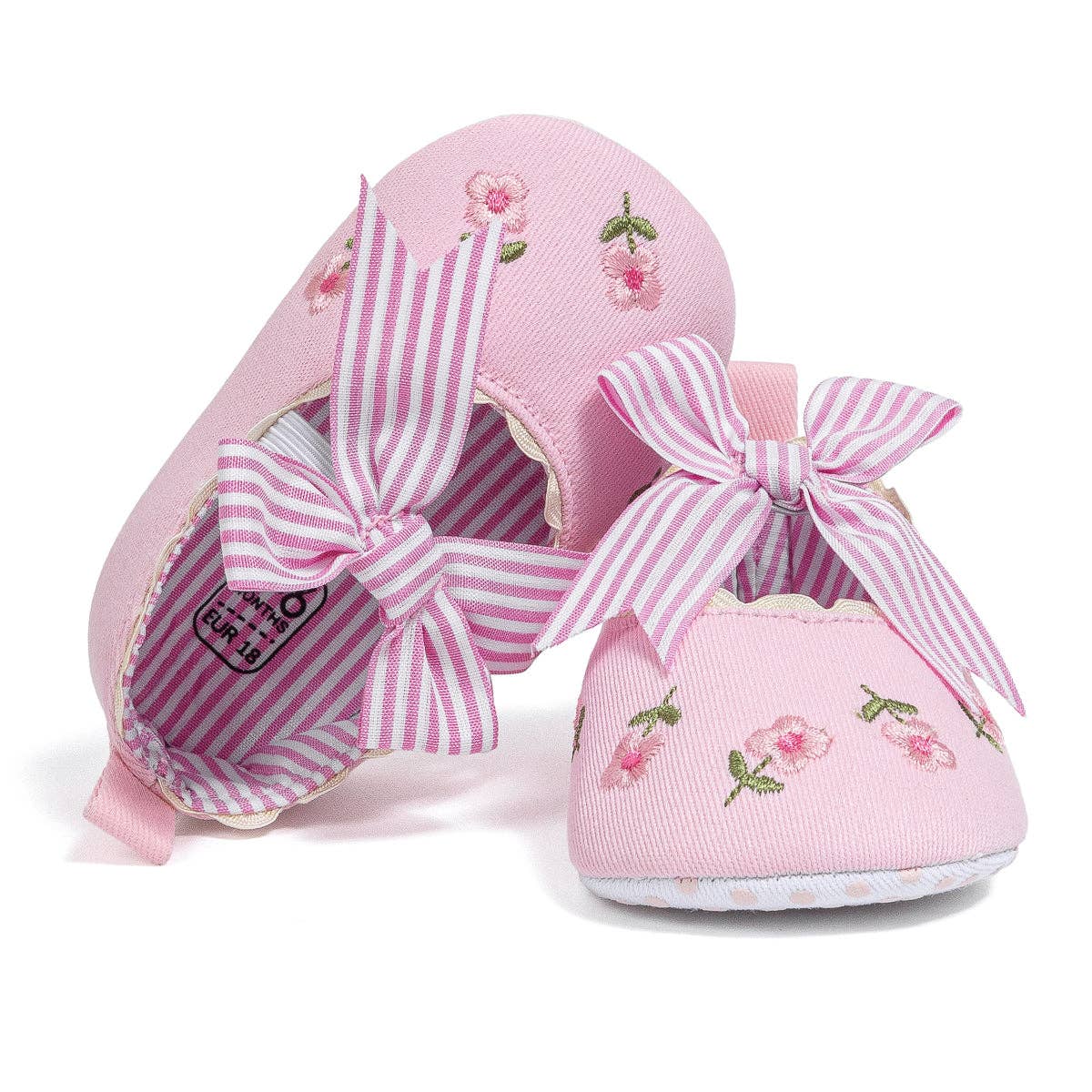 Kids Charm Online - Wholesale Crib Shoes - Baby - Embroidered girls baby shoes with front bow.10