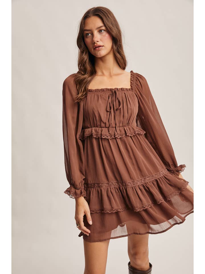 Forte - Wholesale Dress - Women's - Crinkled Tiered Boho Mini Dress FD00058