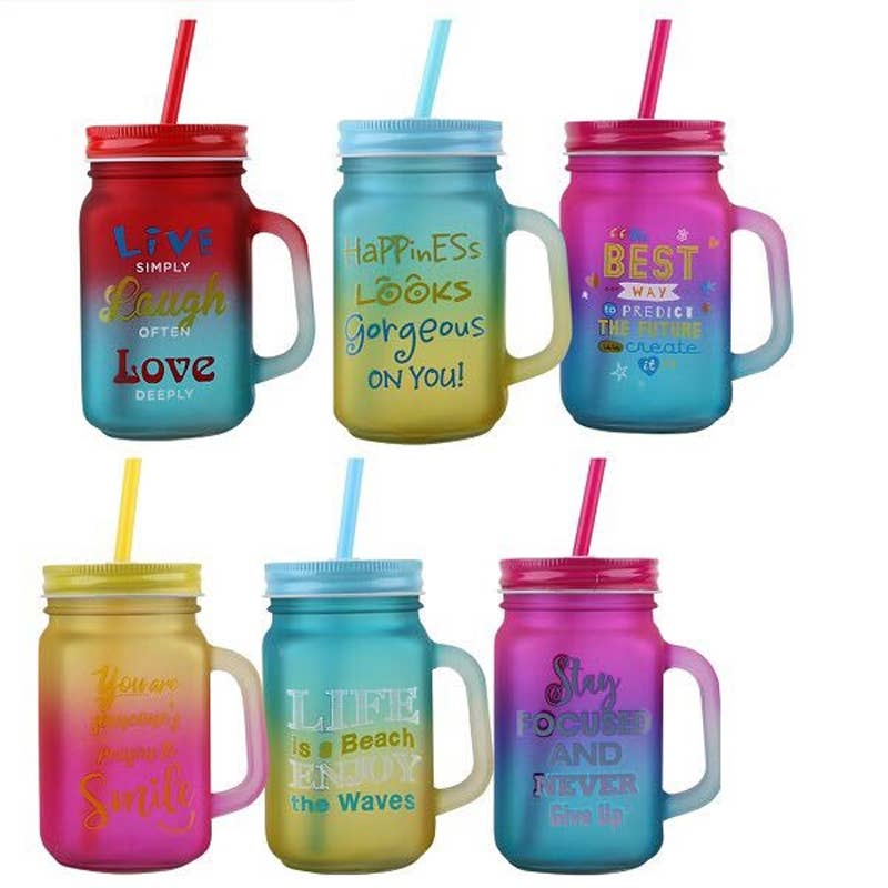 Deluxe Import Trading - Wholesale Jar - Mason Jar w/ Straw 15.2oz Inspirational 1pk0