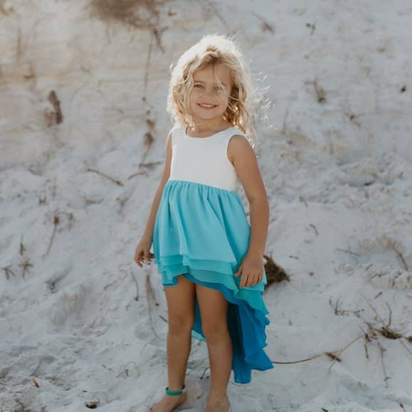 Oopsie Daisy - Wholesale Dress - Kids - Kids Hi-Lo Frills Blue Ombre Spring Summer Tiered Dress