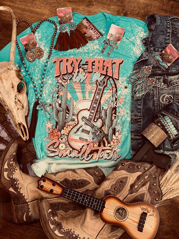 Try That In A Small Town - Distressed Western Style Tshirt for wholesale by Southern Fashion