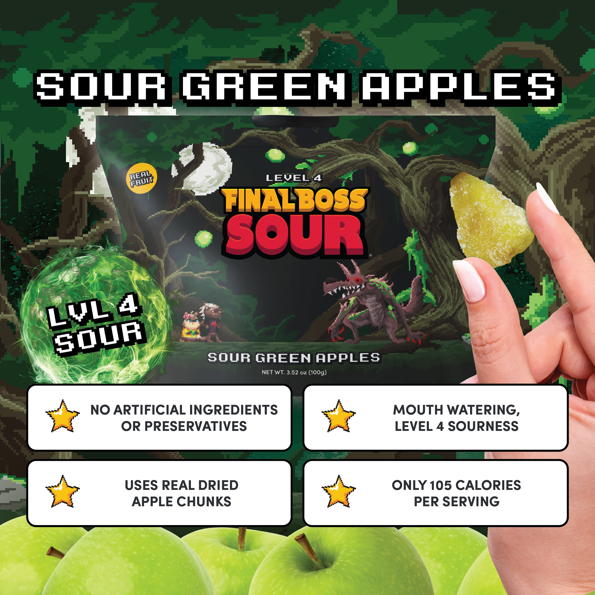 Final Boss Sour - Wholesale Gummy - Level 4 Green Apple (4-Pack)6