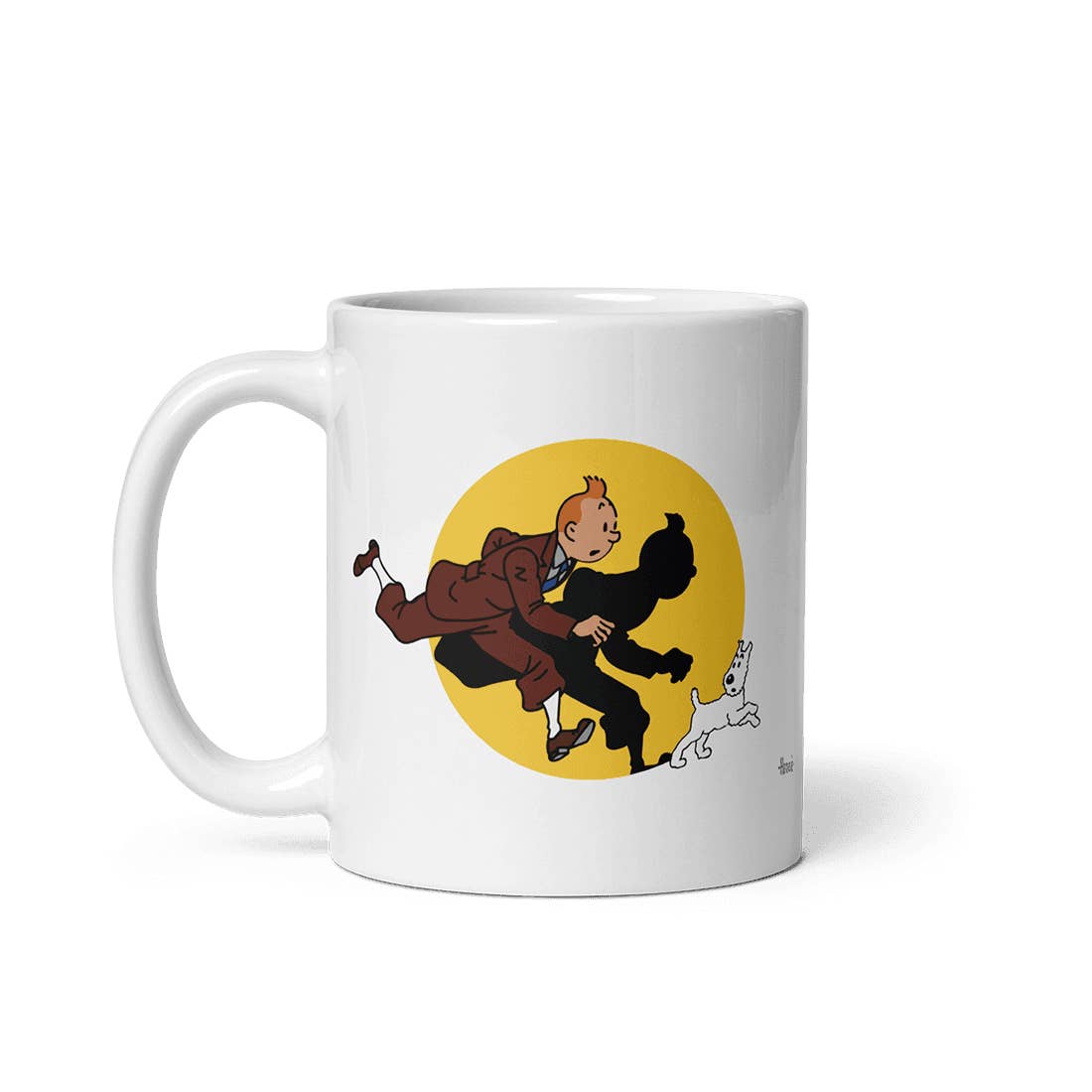 Art-O-Rama Shop - Wholesale Coffee Mug - Tintin and Snowy (Milou) Getting Hit By A Spotlight Mug