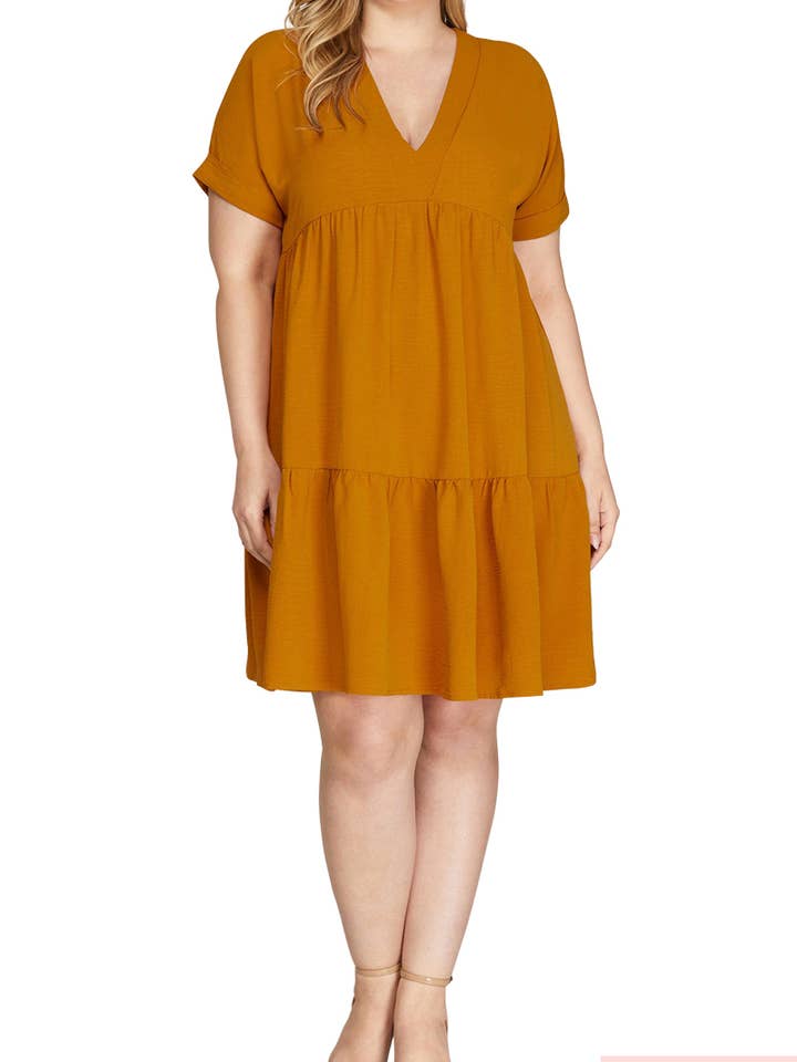 Vestido de Tecido com Manga Caída Plus por atacado de Vanilla Monkey