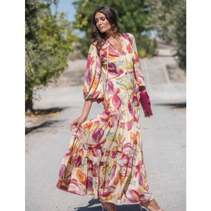 CREAM BOHO SUNSET & MOON DRESS for wholesale by Káhyra