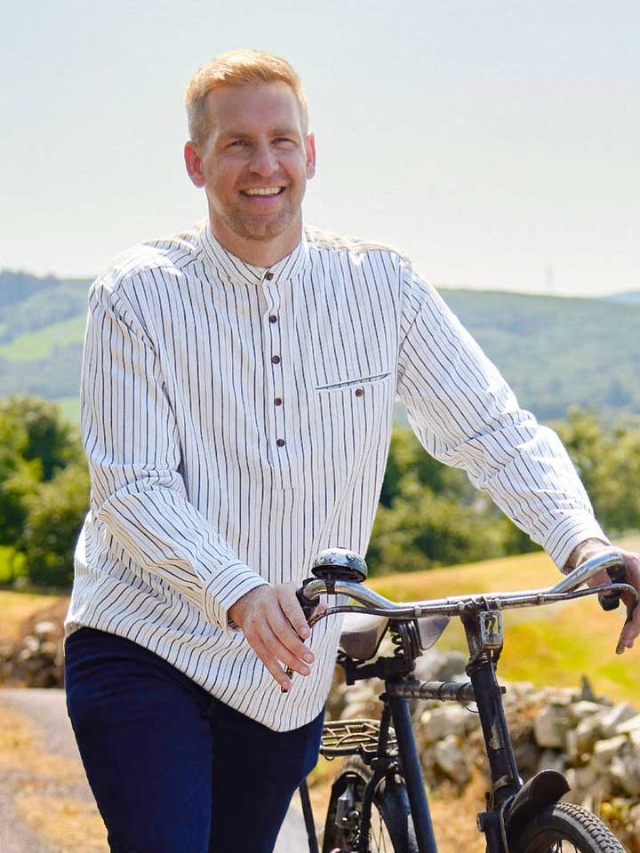 Lee Valley Ireland - Vente Chemise à col boutonné – homme - Chemise Grand-père Flanelle Rayée Noire sur Ivoire (LV1)0