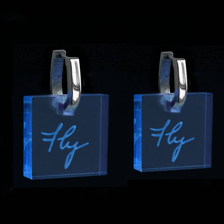 Amelia Earhart Handwriting Earrings - 'Fly' for wholesale by Bold Standard