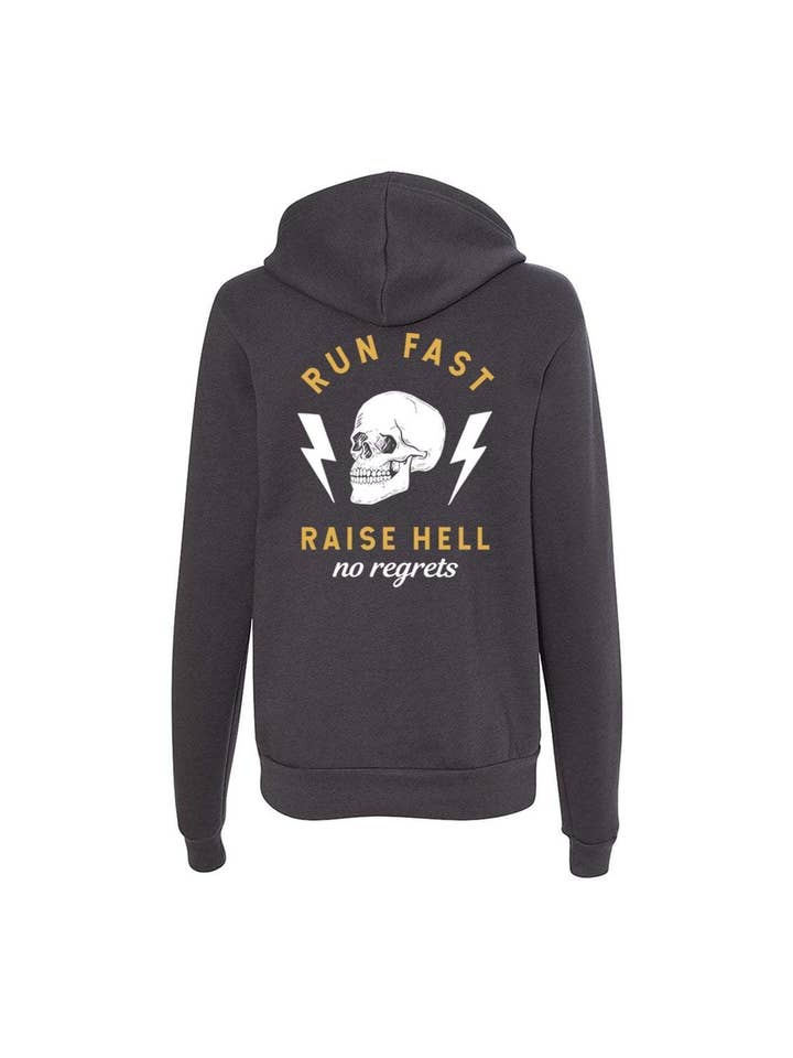 Dark Grey Run Fast. Raise Hell. Hoodie for wholesale on Faire3