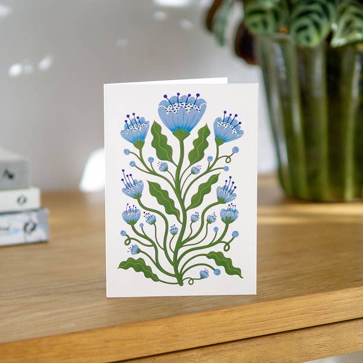 Carte de Vœux Botanique aux Coquelicots Bleus pour la vente par Maz Leyden