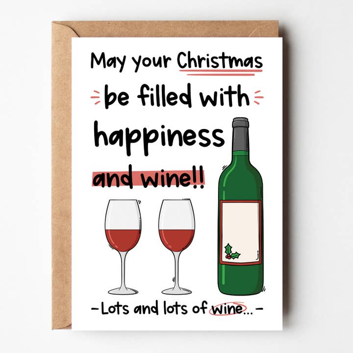 Mistletoe And Red Wine - Funny Christmas Greeting Card for wholesale by The Laughing Sloth