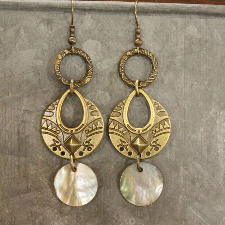 Bronze Ethnic Pendant & Czech Glass Drop Earrings for wholesale by The Primitive Peddler, Inc.
