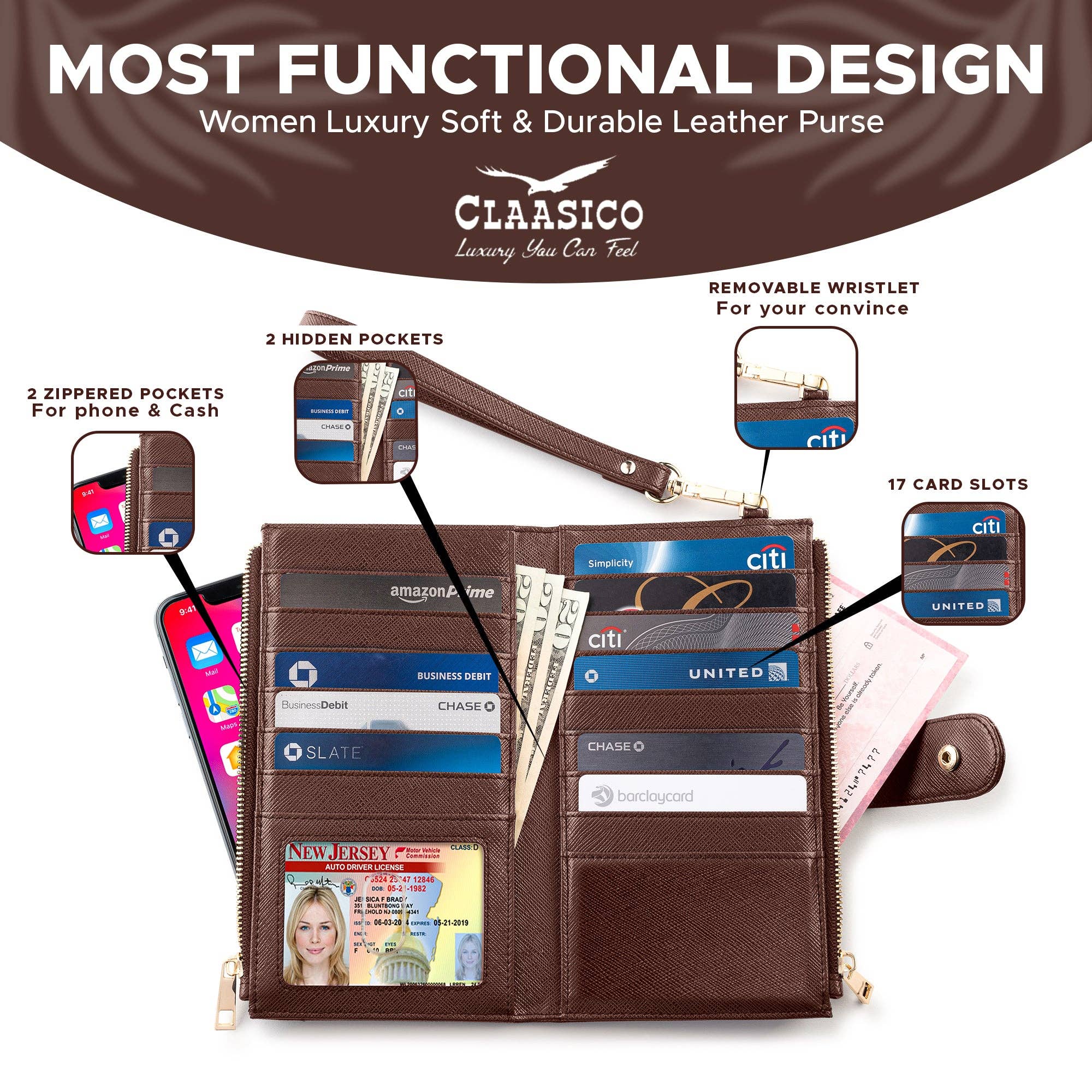 Claasico - Wholesale Phone Wallet - Women's - Women’s RFID wristlet wallet phone holder33
