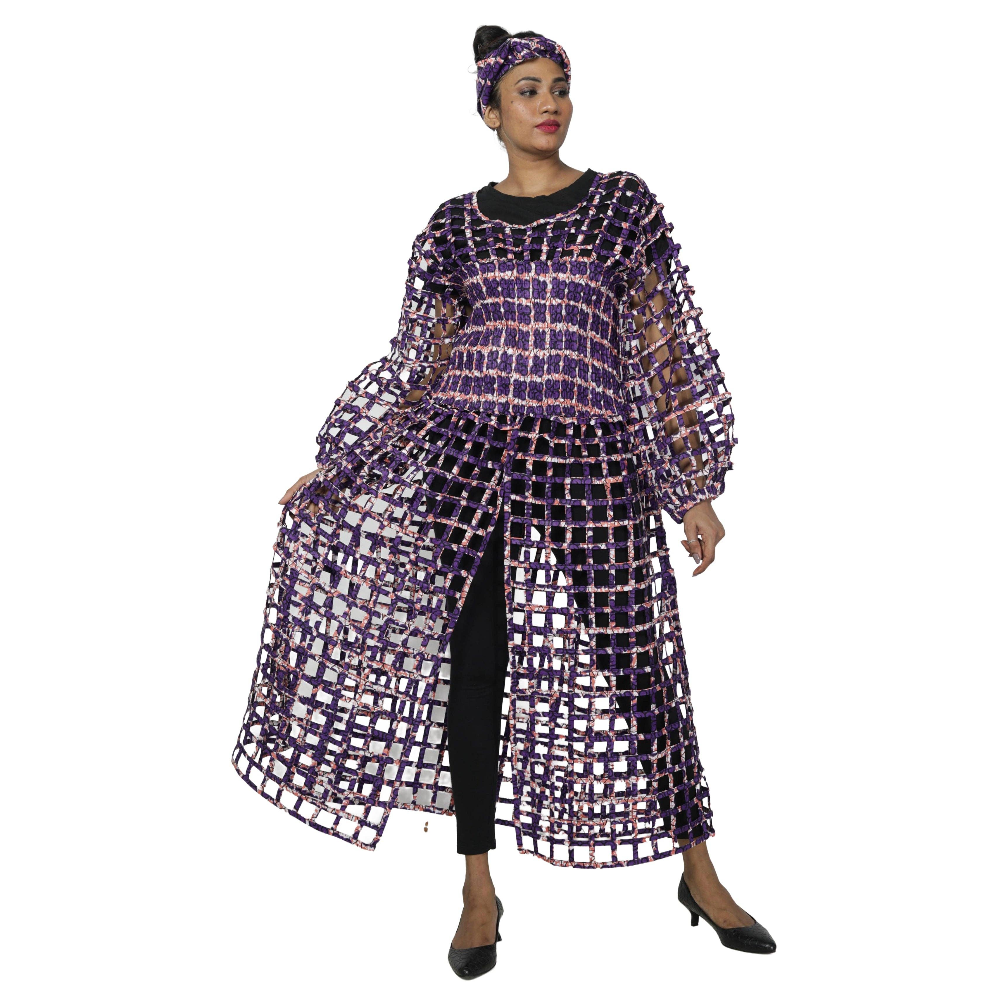 African Stars - Wholesale Dress - Women's - Women's Long Sleeve Smocked Bodice Cage Dress -- FI-ST1220