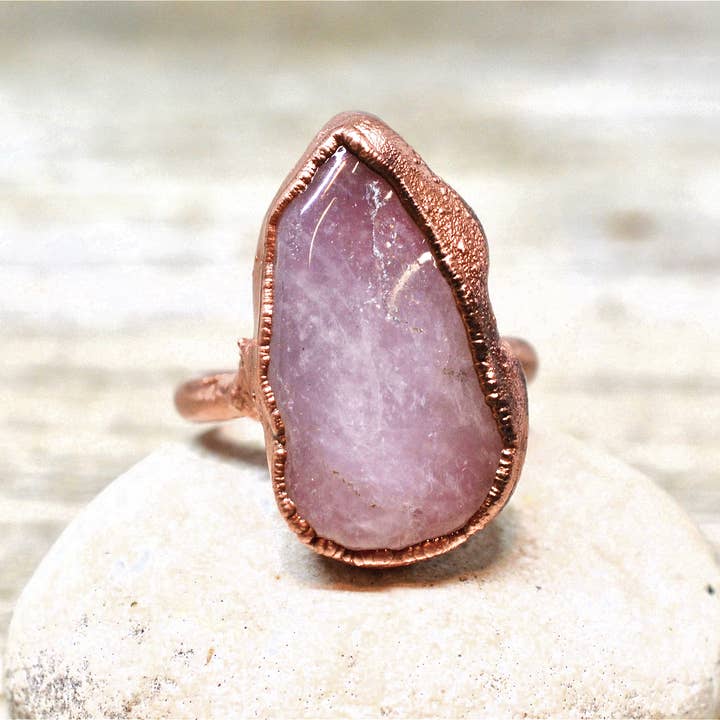 Daddy Daughter Jewelry - Wholesale Cocktail/Statement Ring - Rose Quartz Copper Ring | Pink Quartz Ring