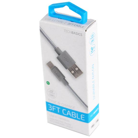 Charging Cable USB to USB-C 3 ft Tech Basics Boxed- 12/Pack for wholesale by Novelty Closeout