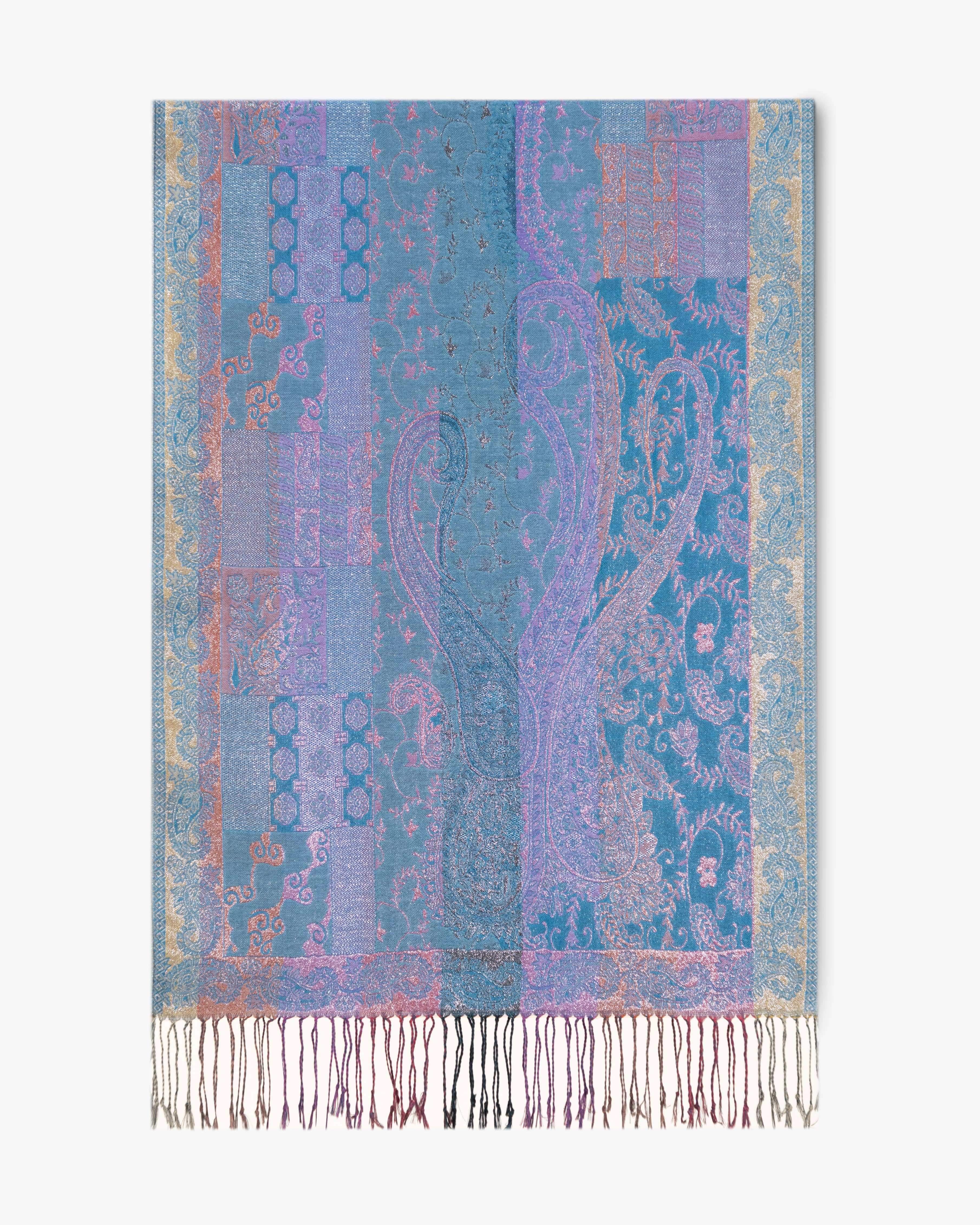 Original USA - Wholesale Scarf - Women's - Silver Metallic Flower & Paisley Composition Pashmina3