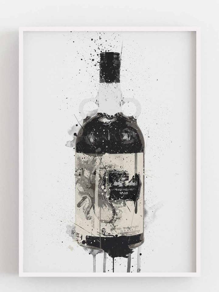 Rum fles muurkunstprint 'Black Squid' voor wholesale door We Love Prints