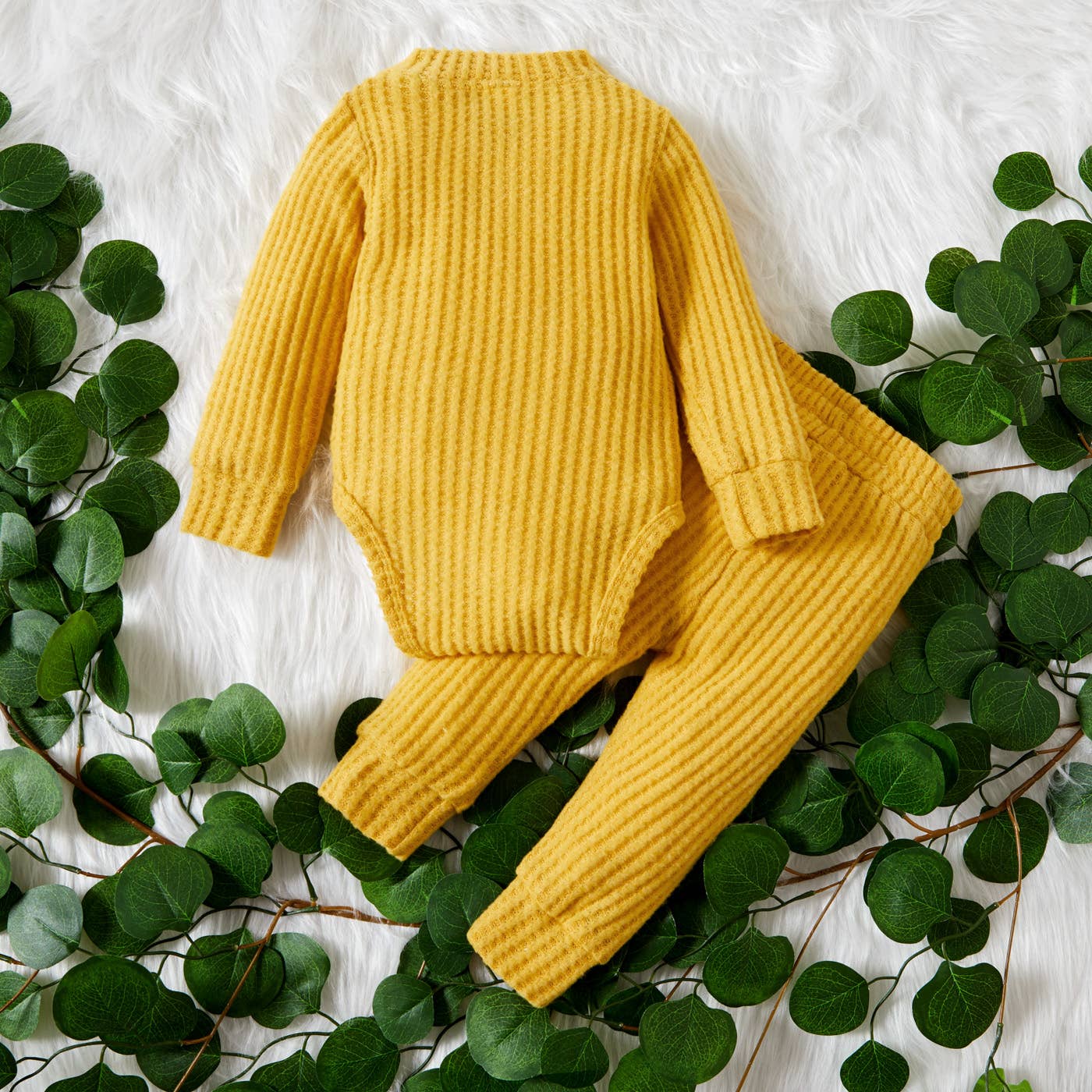 PatPat - Wholesale Clothing Set - Baby - 2pcs Solid Waffle Long-sleeve Baby Set56