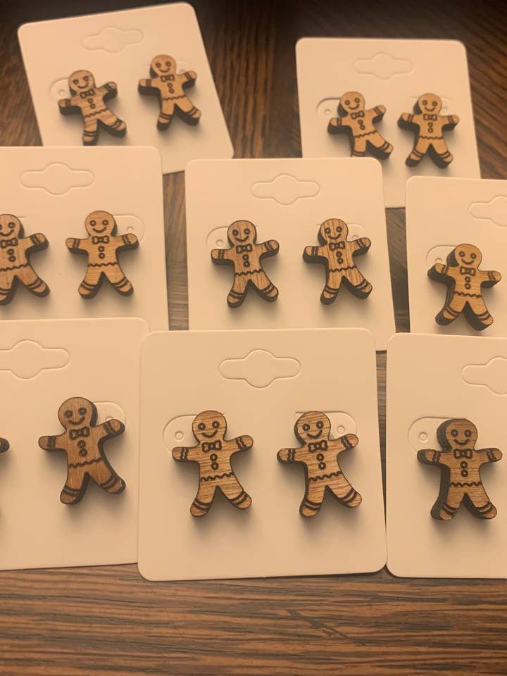 Gingerbread man stud earrings for wholesale by Ameliore LLC