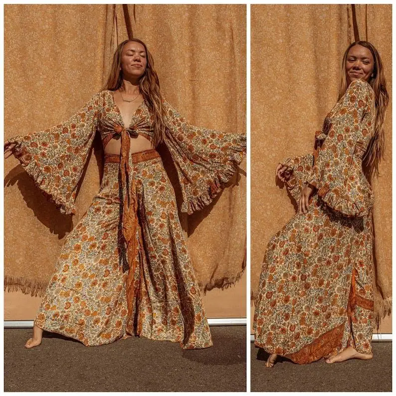 Bhawana Handicrafts - Wholesale Top & Pant Set (NOT Loungewear) - Women's - 5 Piece Lot, Hippie Boho 2 piece Top Pants Outfit Set Style2